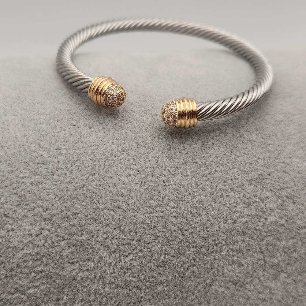 Two-Tone Cable Cuff Bracelet with Gold Pavé Accents